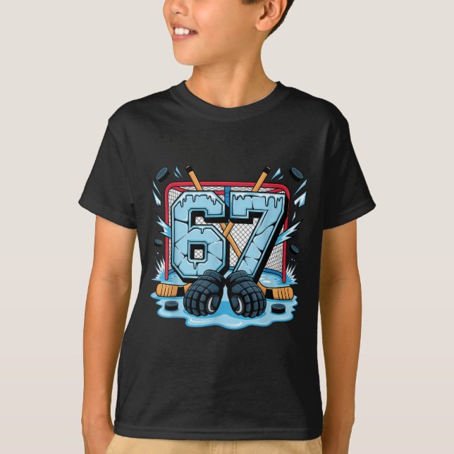 T-shirt Hockey 67 Drip Ice Rink Gloves Meme Six Seven Srts (Devant)