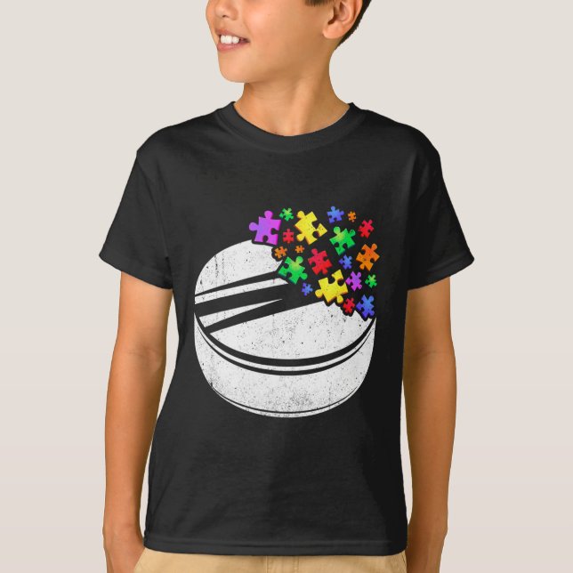 T-shirt Hockey Autisme Puzzle Hommes Femmes Autisme (Devant)