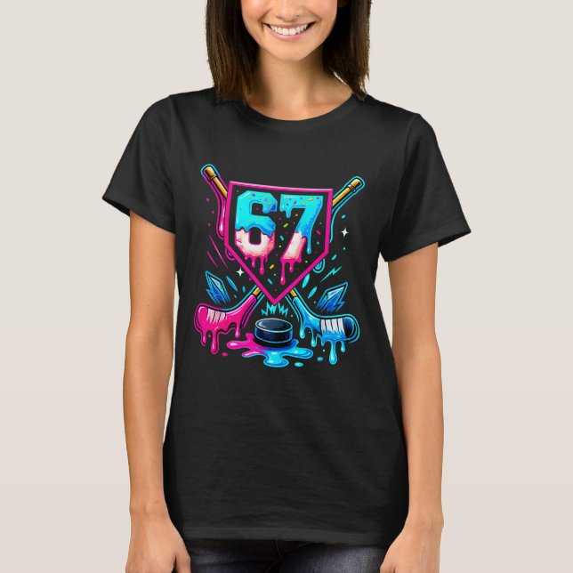 T-shirt Hockey Drip 6 7 Number 67 Six Seven Meme Men Boys  (Devant)