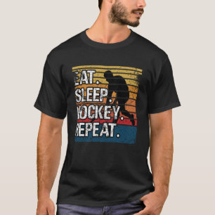 T-shirt Hockey Mange Sommeil Hockey Répéter Retro Vintage 