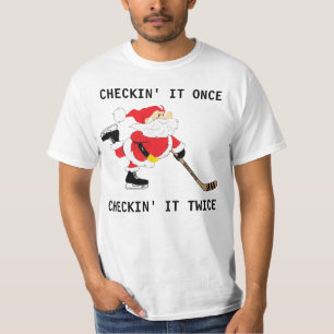 T-shirt Hockey Père Noël Patinage Noël Vérifier une fois