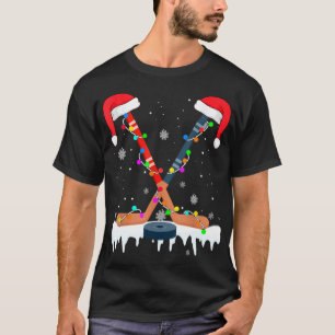 T-shirt Hockey Santa Hat lumières Noël Sport amusant Noël