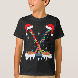 T-shirt Hockey Santa Hat lumières Noël Sport amusant Noël