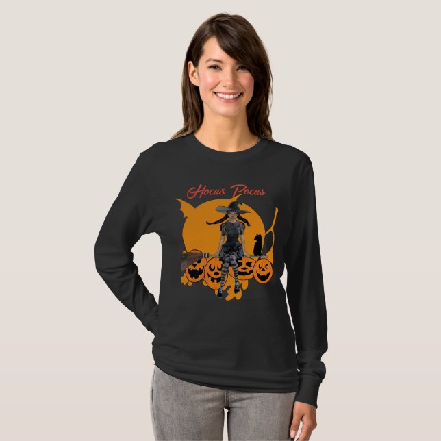 T-shirt Hocus Pocus Halloween sorcière Chat Jack-o'-lanter (Devant entier)