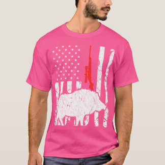 T-shirt Hog Hunter Us Drapeau Patriotique American Rifle
