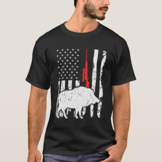 T-shirt Hog Hunter Us Drapeau Patriotique American Rifle