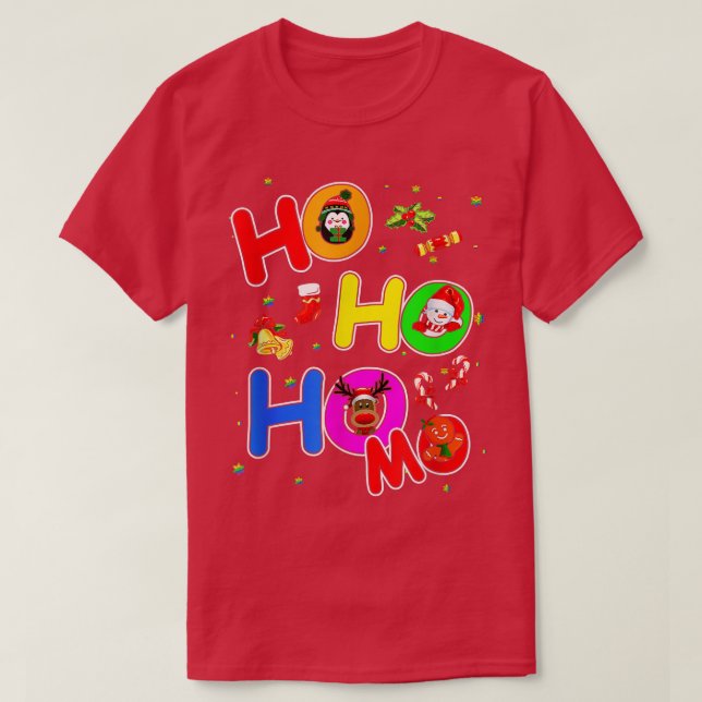 T-shirt Hoho Homo Christmas Santa Hat Love Is Love Lgb (Design devant)