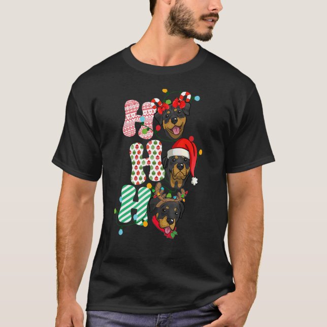 T-shirt HoHoHo Rottweiler Noël Trois Mignons Noël Rottwe (Devant)
