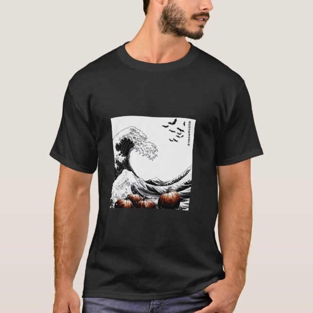 T-shirt Hokusai Grande vague Chats Éffrayants T Chemise (Devant)