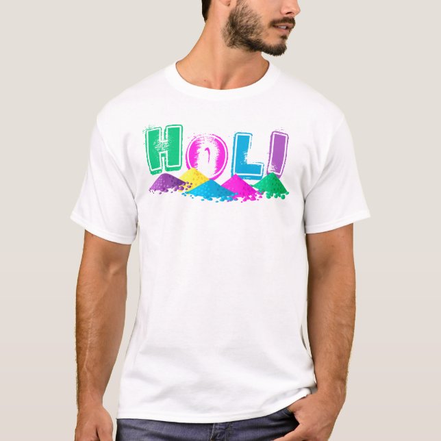 T-shirt Holi avec des pieux de poudres colorées (Devant)