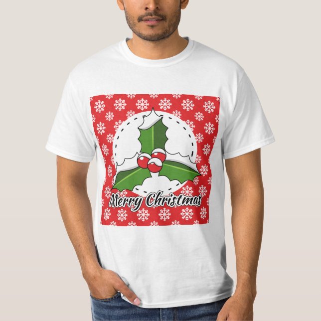 T-shirt Holly on Red White Snowflakes (Devant)