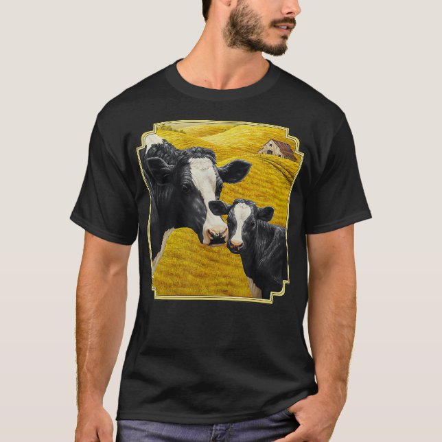 T-shirt Holstein Cow et Cute Calf Cattle Farmer Art (Devant)
