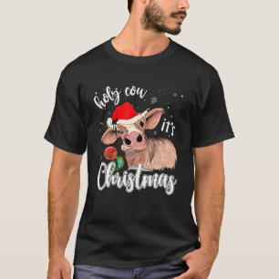 T-shirt Holy Cow It's Christmas Santa Hat Bauble For Farme