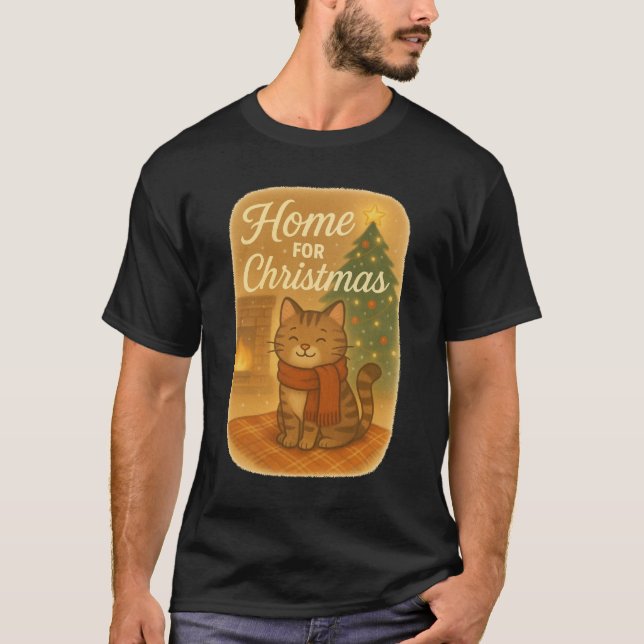 T-Shirt Home for Christmas (Cat in Scarf) (Devant)