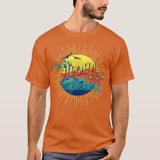 T-shirt Homme Aloha Hawaiian Island Tortue de mer Fleurs A