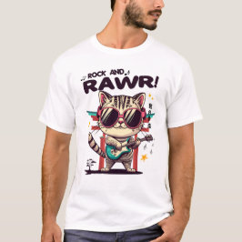 T-shirt homme blanc de base Kawaii Rock Chat