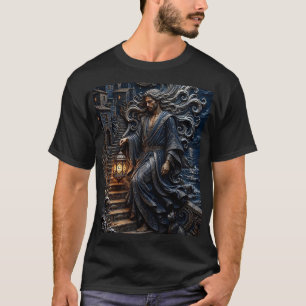 T-shirt Homme bleu de minuit avec lanterne sur l'escalier