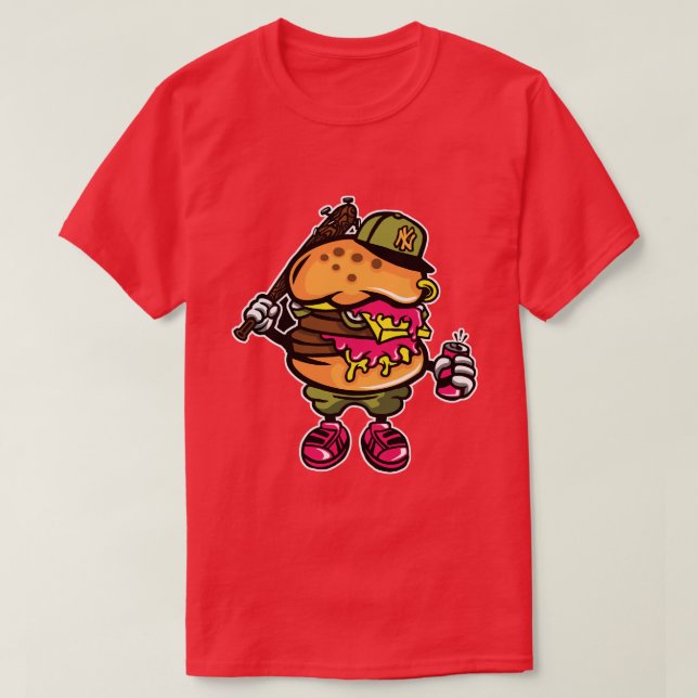 T-shirt homme de baseball de hamburger (Design devant)
