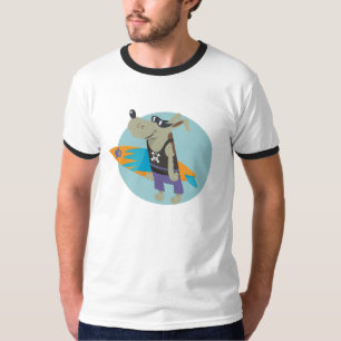 T-shirt homme de chien de crâne de surfer