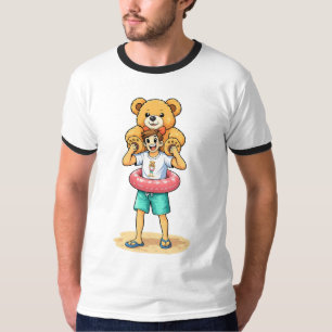 T-shirt Homme de dessin animé mignon avec un ours en peluc