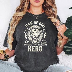 T-shirt Homme de Dieu Lion Mari Papa Protecteur Héros