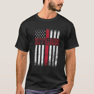 T-shirt Homme De Dieu Mari Daddy Grandpa Drapeau Christian