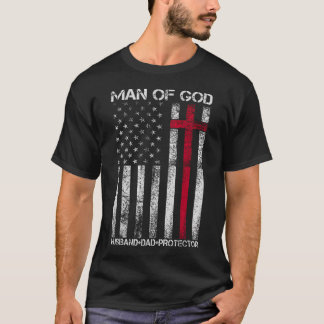 T-shirt Homme de Dieu Mari Papa Protecteur Croix Religieus