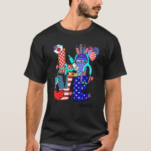 T-shirt Homme Love Rad Tech Stethoscope Fireworks Usa Drap