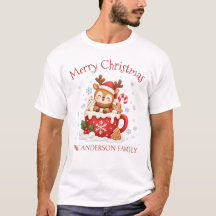 T-Shirt Homme Noël Cerf Nom de Famille Personnalis