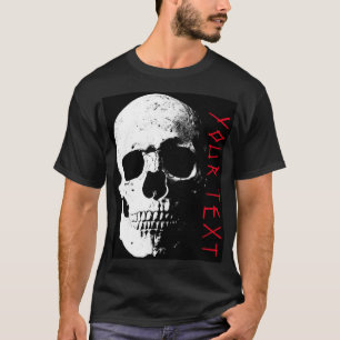 T-shirt homme texte horreur crâne rouge noir Hallo