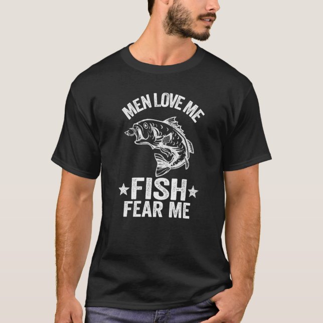 T-shirt Hommes Aime Moi Poisson Peur Moi Basse Pêcheuse Fe (Devant)