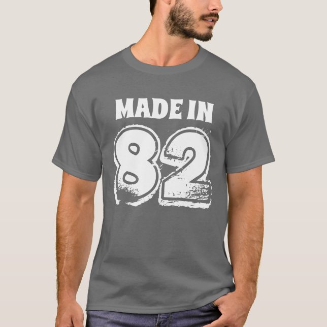 T-shirt Hommes Anniversaire Fait en 82 Typographie Gris (Devant)