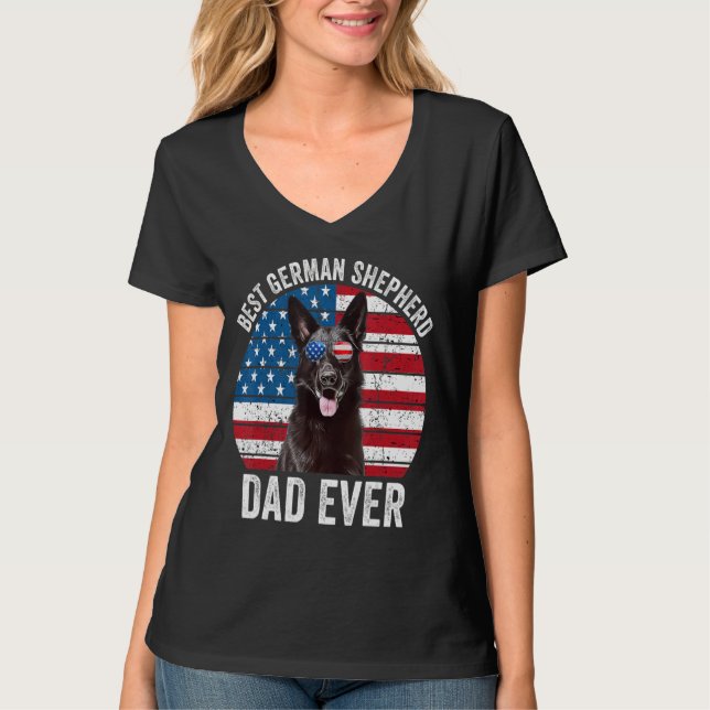 T-shirt Hommes Berger Allemand Noir Papa Drapeau Américain (Devant)