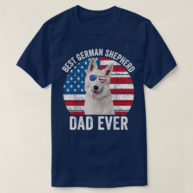 T-shirt Hommes Blanc Allemand Berger Papa Américain Drapea (Design devant)
