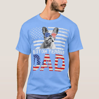 T-shirt Hommes Cool Boston Terrier Papa USA Drapeau Patrio