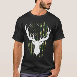 T-shirt Hommes Drapeau Américain Drôle Whitetail Elk chass