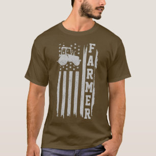 T-shirt Hommes Fermier américain Drapeau Tracteur Patrioti