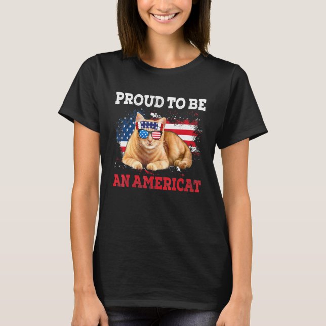 T-shirt Hommes Fier D'Être Un Américat Patriotique Chat 4è (Devant)