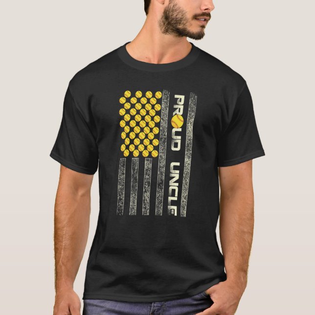 T-shirt Hommes Fier Oncle Américain Drapeau Softball Sport (Devant)