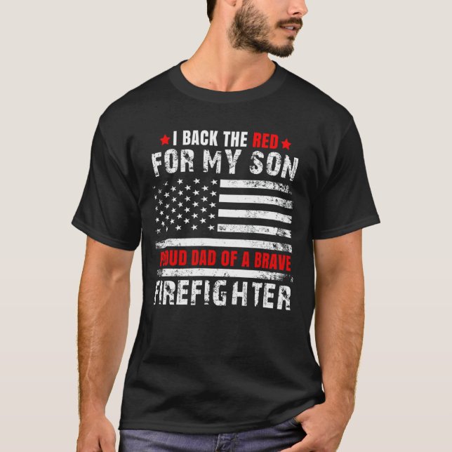 T-shirt Hommes Fier Papa De Pompier Fils Je Retour Le Roug (Devant)