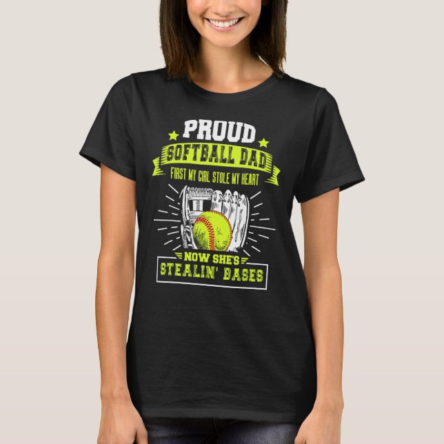 T-shirt Hommes Fier Softball Papa Avec Fille Softball Gras (Devant)