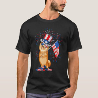 T-shirt Hommes Funny Poméranien Avec USA Casquette Firewor