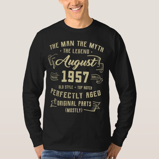 T-shirt Hommes Mythe Légende Août 1957 65e anniversaire 65 (Devant)