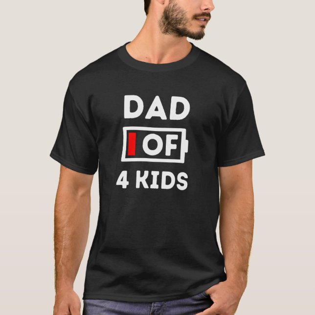 T-shirt Hommes Papa de 4 Enfants Fatigué Pas de batterie L (Devant)