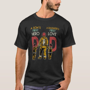 T-shirt Hommes Pompier Papa Papa Un Fils Premier Héros Un 