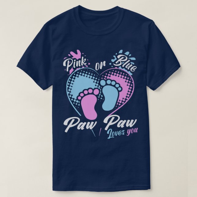 T-shirt Hommes Rose Ou Bleu Paw Paw Vous Aime Genre Révéle (Design devant)