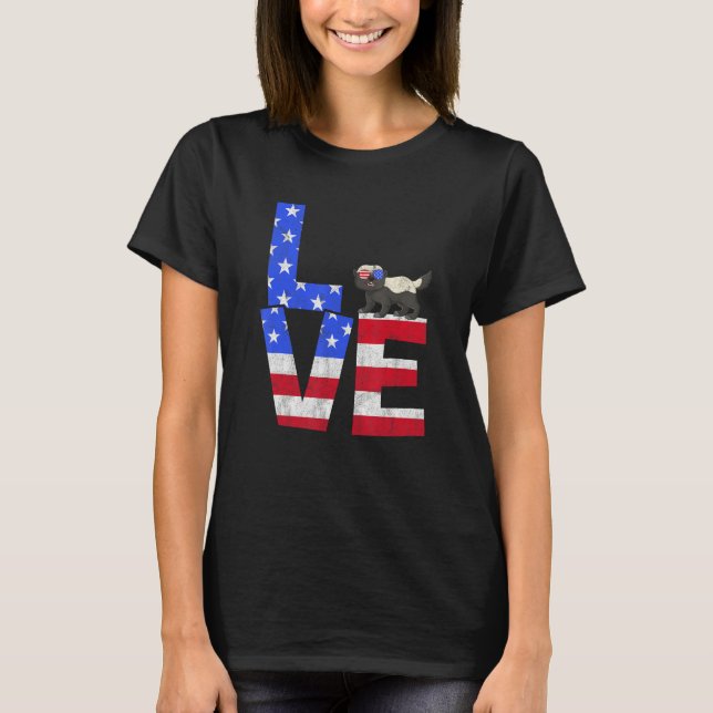 T-shirt Honey Badger American Flag Sunglasses 4th of July  (Devant)