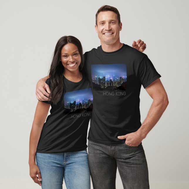 T-shirt Hong Kong Island Skyline Panorama Souvenir de nuit (Unisexe)