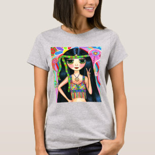 T-shirt Honneur psychédélique hippie chick de la paix 1960