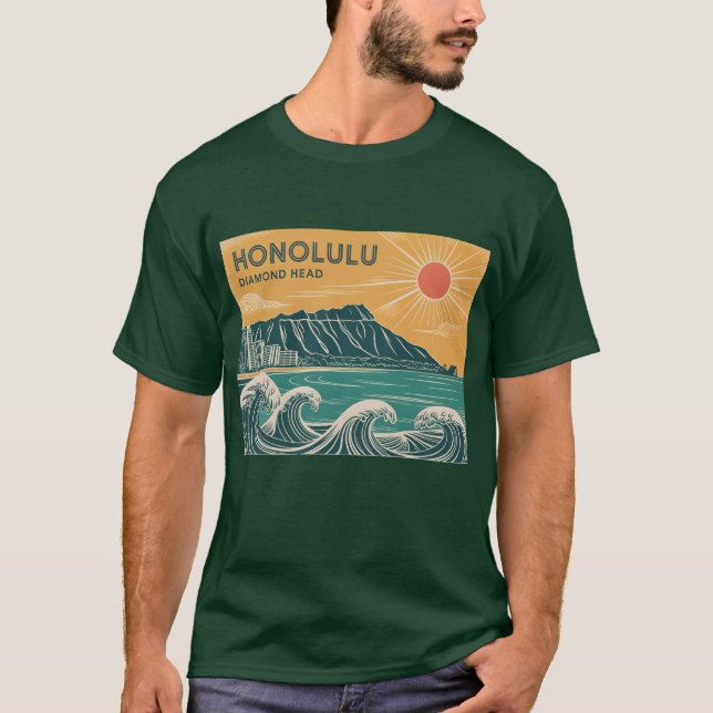T-shirt Honolulu Oahu Diamond Head Retro Style Mi-Siècle (Devant)